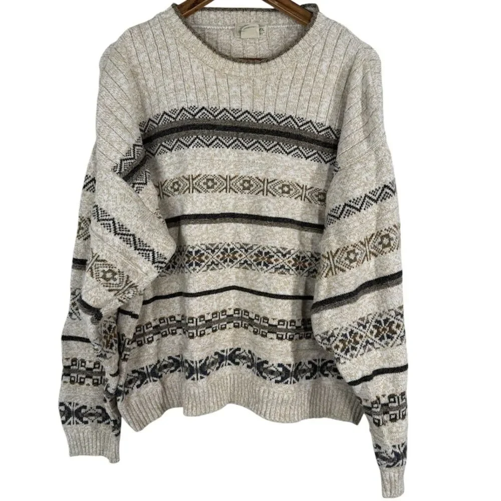 Vtg St Johns Bay Mens Grandpa Sweater Sz L Nordic Scandi Fair Isle Cabin Ski